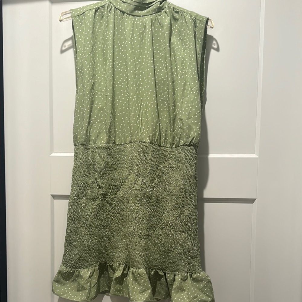 Sage green and white polka dot dress PLT